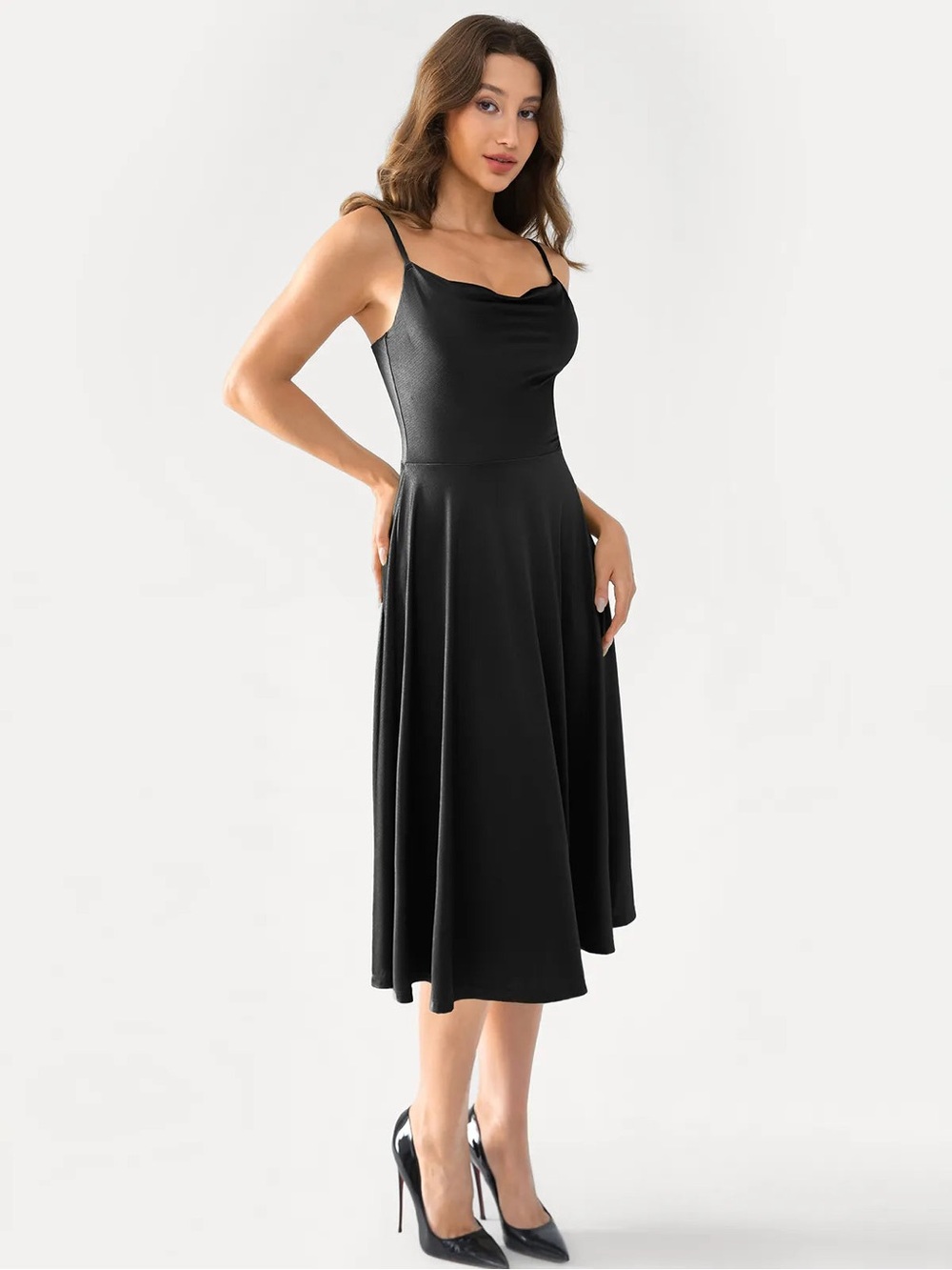 NWT Popilush Shapewear Strappy Cowl Neck Fit & Flare Midi Dress XXL - Picture 6 of 14